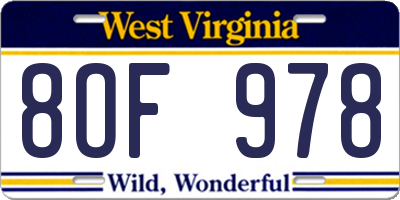 WV license plate 8OF978