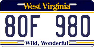 WV license plate 8OF980