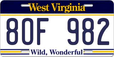 WV license plate 8OF982