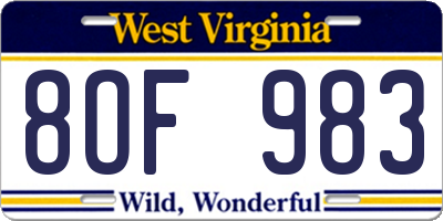 WV license plate 8OF983