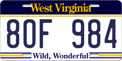 WV license plate 8OF984