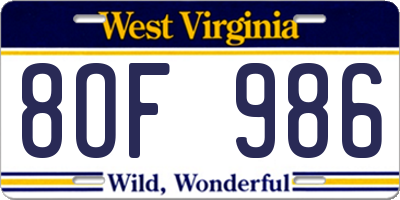 WV license plate 8OF986