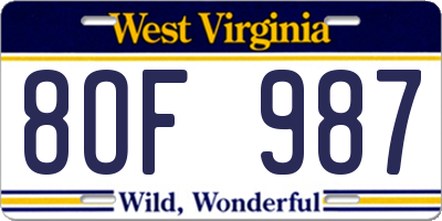 WV license plate 8OF987