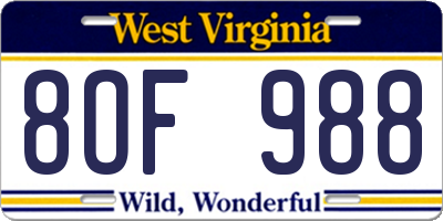 WV license plate 8OF988