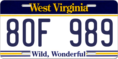 WV license plate 8OF989