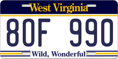 WV license plate 8OF990