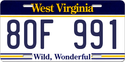 WV license plate 8OF991