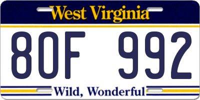 WV license plate 8OF992