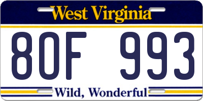 WV license plate 8OF993