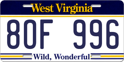 WV license plate 8OF996