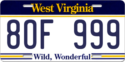 WV license plate 8OF999