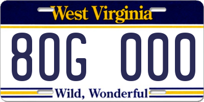 WV license plate 8OG000