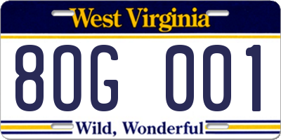 WV license plate 8OG001