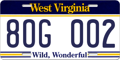 WV license plate 8OG002