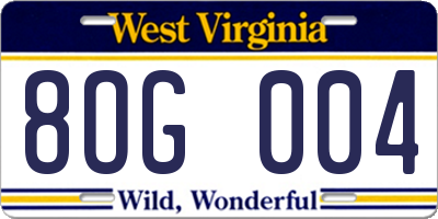 WV license plate 8OG004