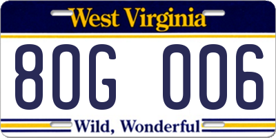 WV license plate 8OG006
