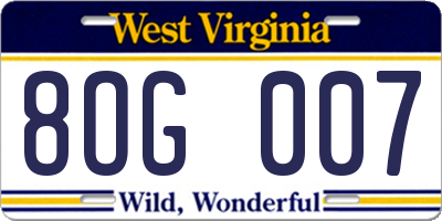 WV license plate 8OG007