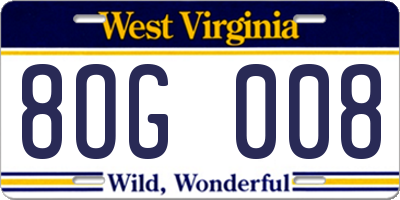 WV license plate 8OG008