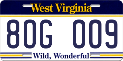 WV license plate 8OG009