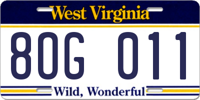 WV license plate 8OG011