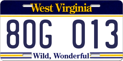 WV license plate 8OG013