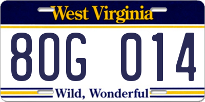 WV license plate 8OG014