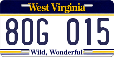 WV license plate 8OG015
