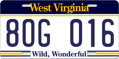 WV license plate 8OG016