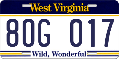 WV license plate 8OG017