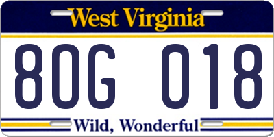 WV license plate 8OG018