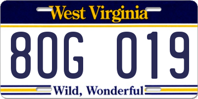 WV license plate 8OG019