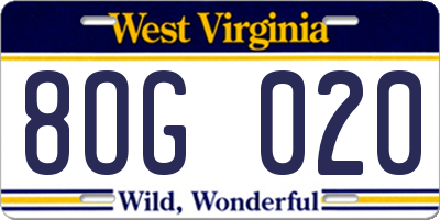 WV license plate 8OG020