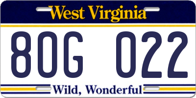WV license plate 8OG022