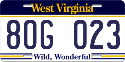 WV license plate 8OG023