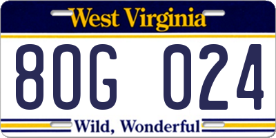WV license plate 8OG024