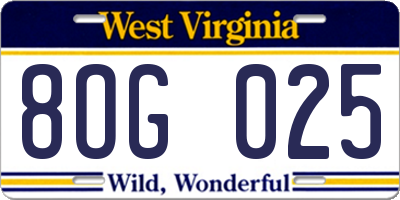WV license plate 8OG025