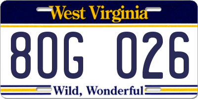 WV license plate 8OG026