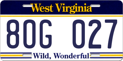 WV license plate 8OG027