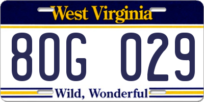 WV license plate 8OG029