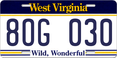 WV license plate 8OG030