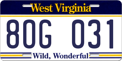 WV license plate 8OG031