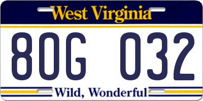 WV license plate 8OG032