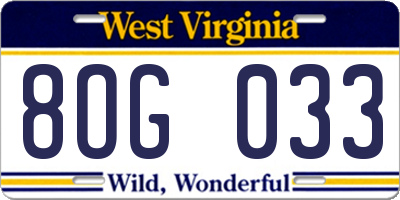 WV license plate 8OG033
