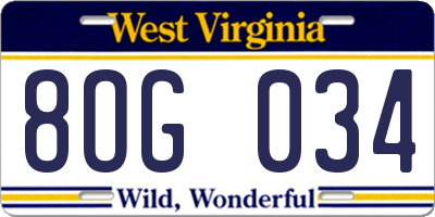 WV license plate 8OG034