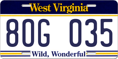 WV license plate 8OG035