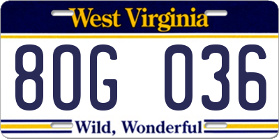 WV license plate 8OG036