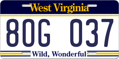 WV license plate 8OG037