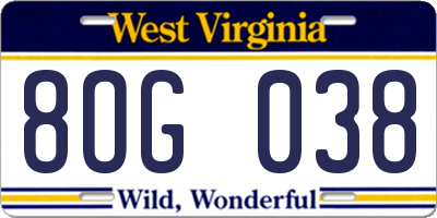 WV license plate 8OG038