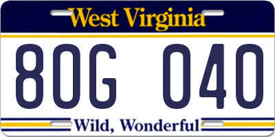 WV license plate 8OG040
