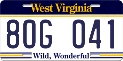 WV license plate 8OG041